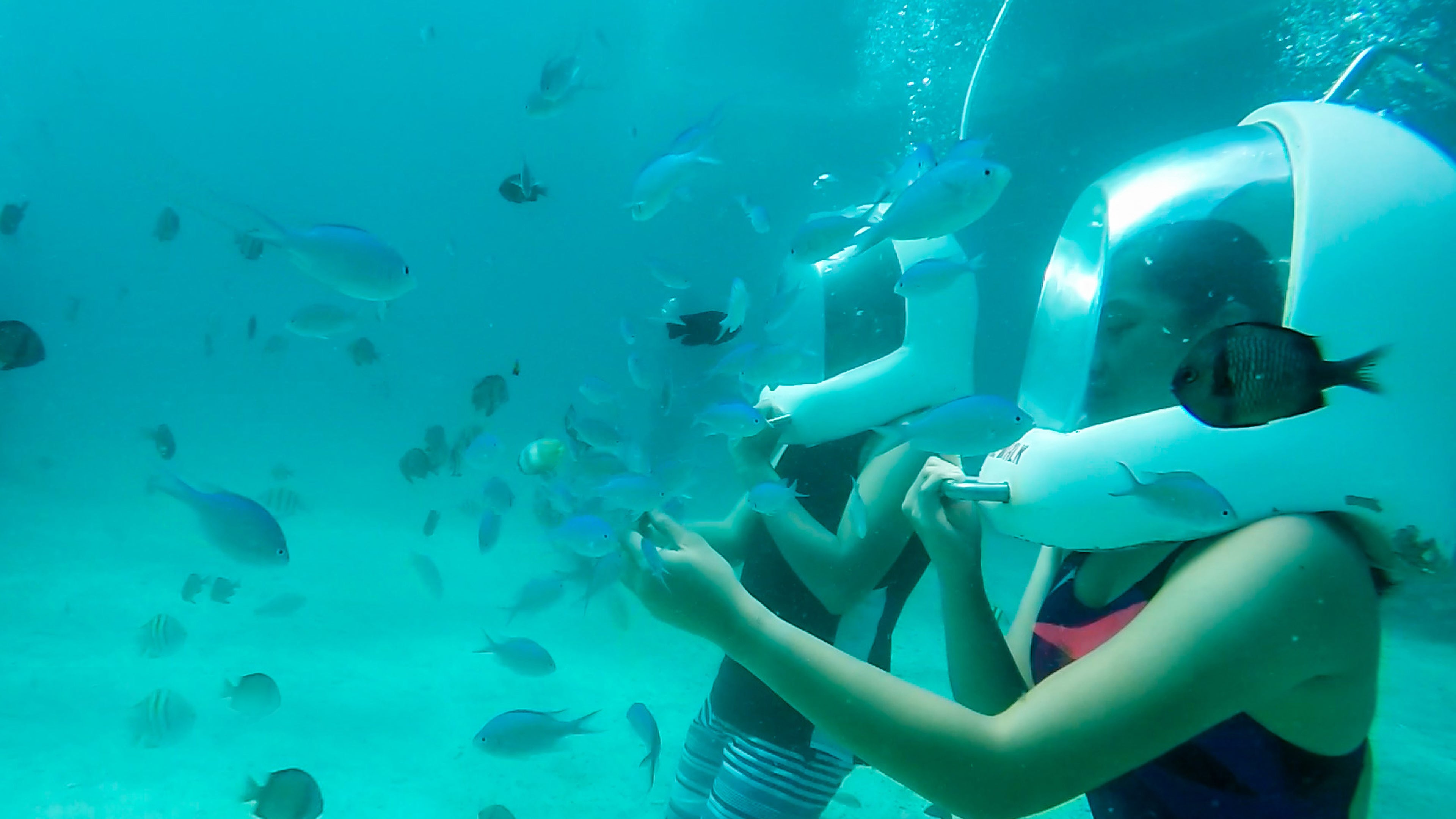 Walk on the seabed and be surrounded by lively fish during this helmet diving tour in Boracay Island.