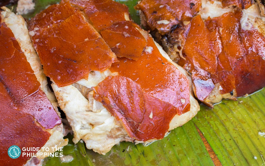 Cebu's lechon chopped, and served in a restaurant Cebu's lechon chopped, and served in a restaurant