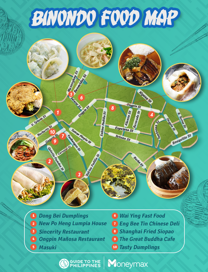 Map of 10 streetside shops in Binondo by Moneymax