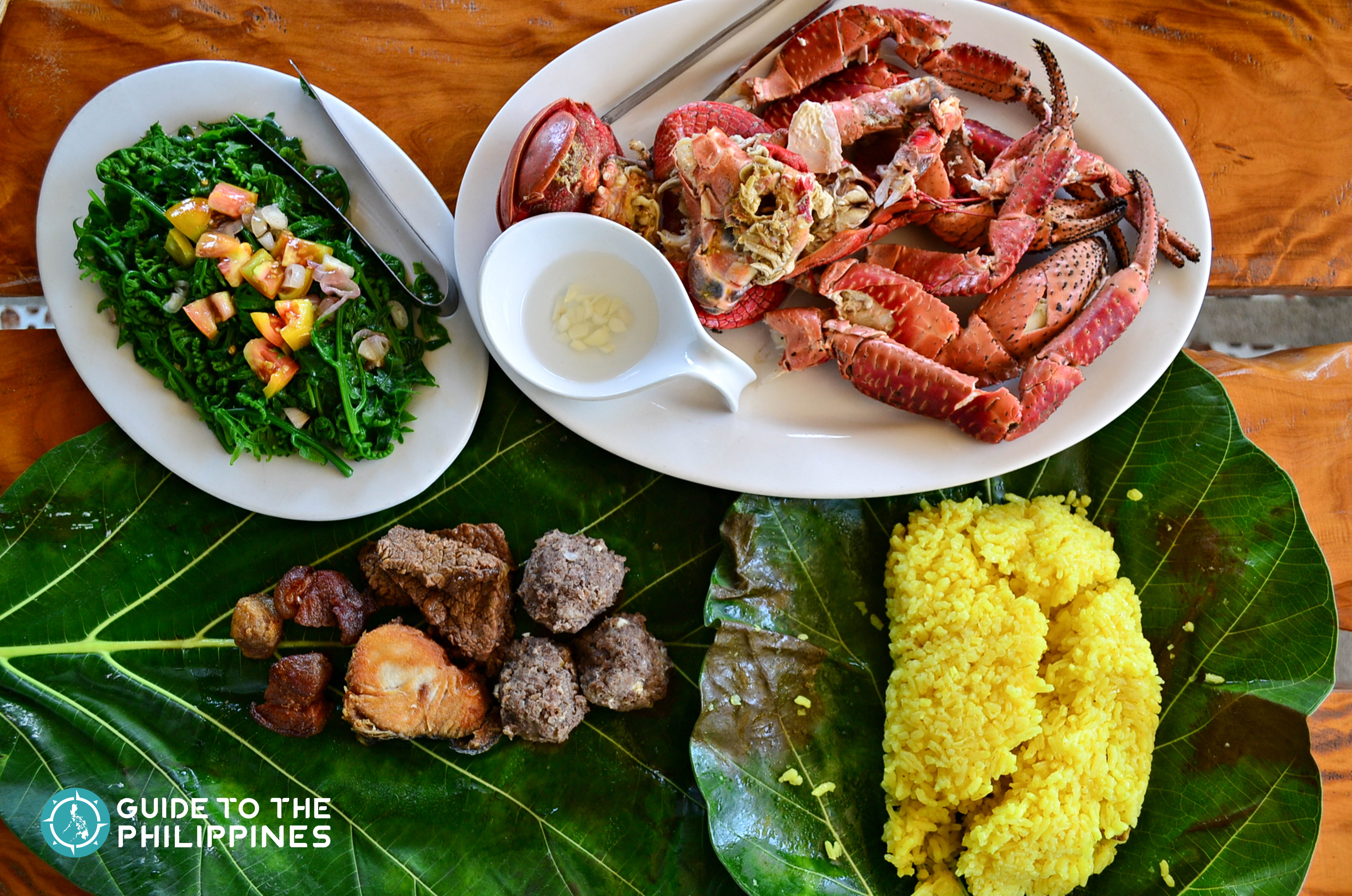 Typical food served in breadfruit tree leaves