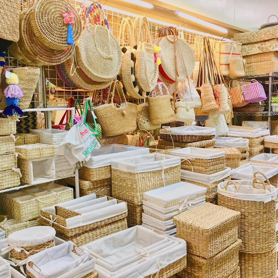 Rattan bags and home organizers sold at Tiendesitas