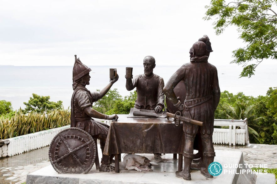 The Blood Compact Shrine depicts Sikatuna and Legazpi, as the former pledged allegiance to the latter The Blood Compact Shrine depicts Sikatuna and Legazpi, as the former pledged allegiance to the latter
