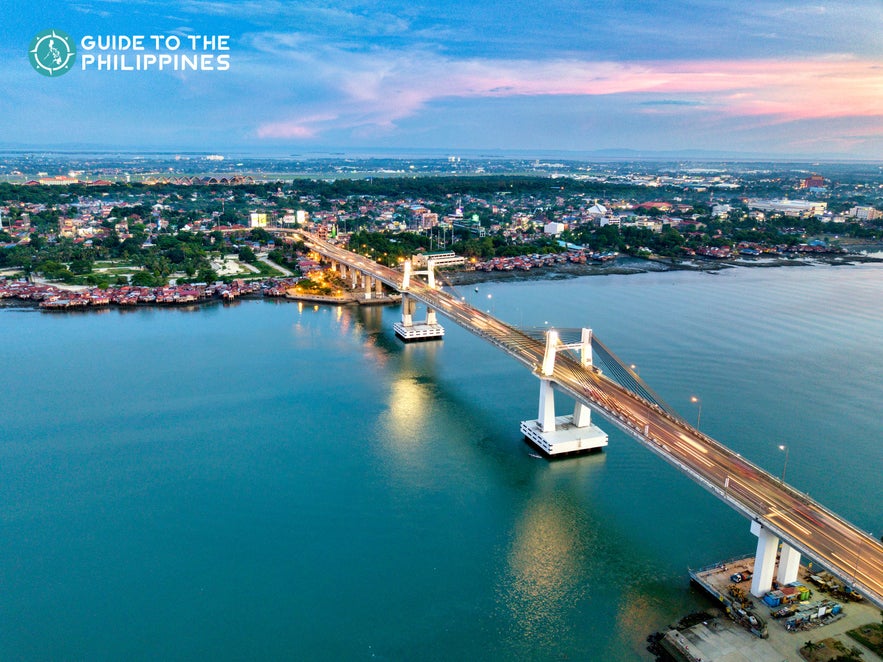 Aerial view of Mactan's Marcelo Fernan Bridge at night Aerial view of Mactan's Marcelo Fernan Bridge at night