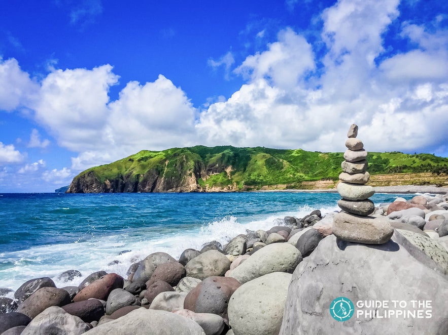 Pyramid of stones at the Valugan Boulder Beach in Batanes, Philippines Pyramid of stones at the Valugan Boulder Beach in Batanes, Philippines