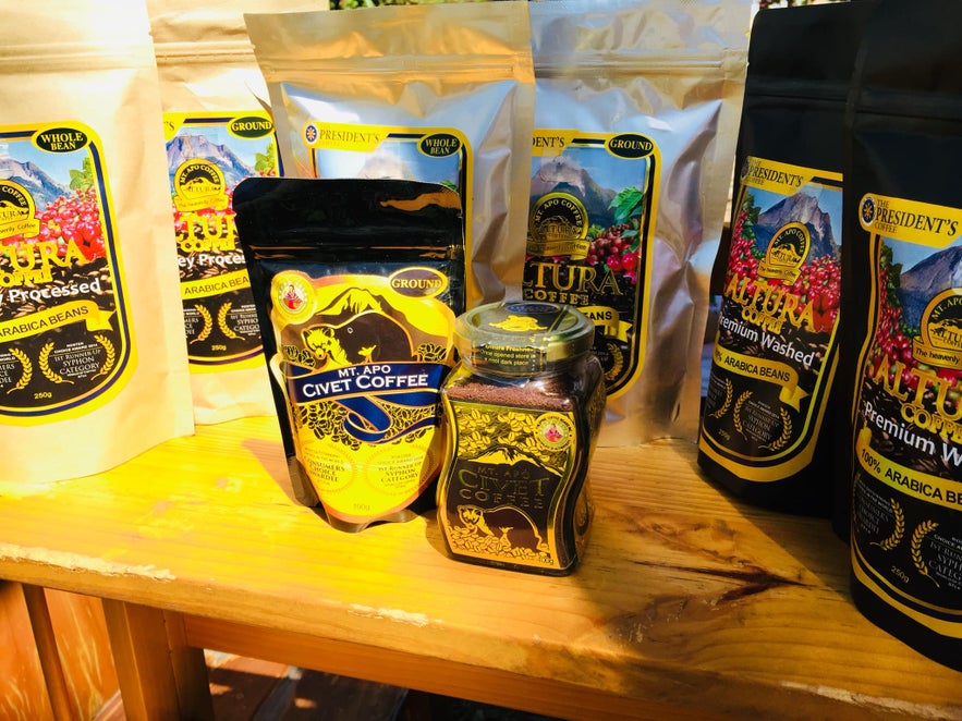 Packs of world-famous civet coffee at Mt. Apo Cafe in Davao, Philippines Packs of world-famous civet coffee at Mt. Apo Cafe in Davao, Philippines