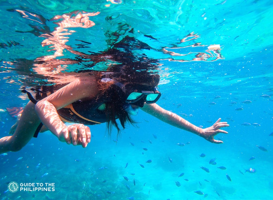 A female traveler snorkeling  A female traveler snorkeling
