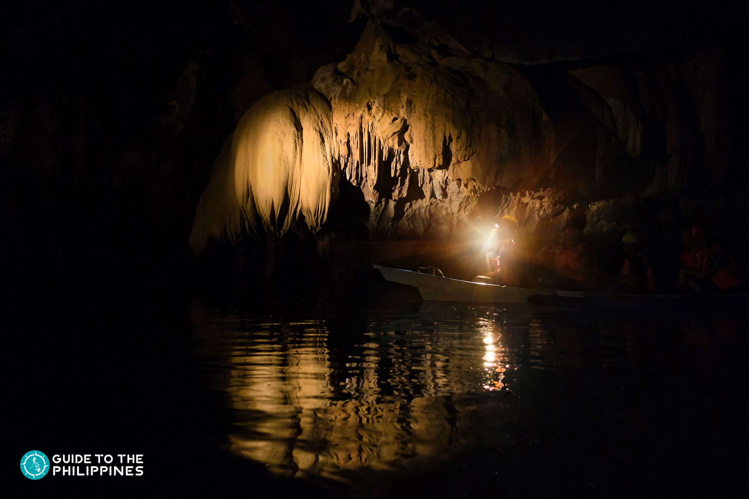 Real dark lighting in the cave of the Underground River in Puerto Princesa, Palawan