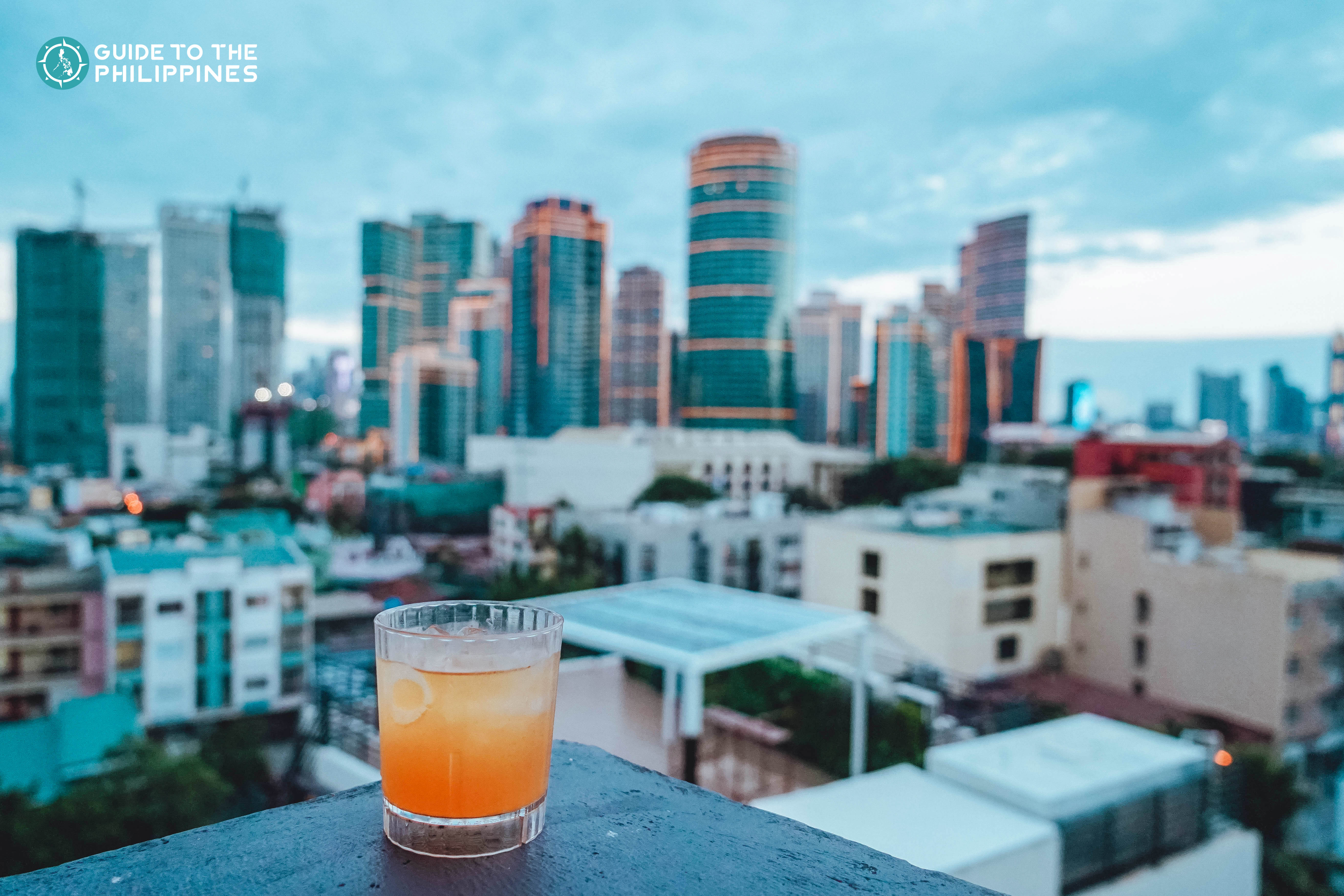 Cocktail drink at a rooftop bar in Poblacion, Makati