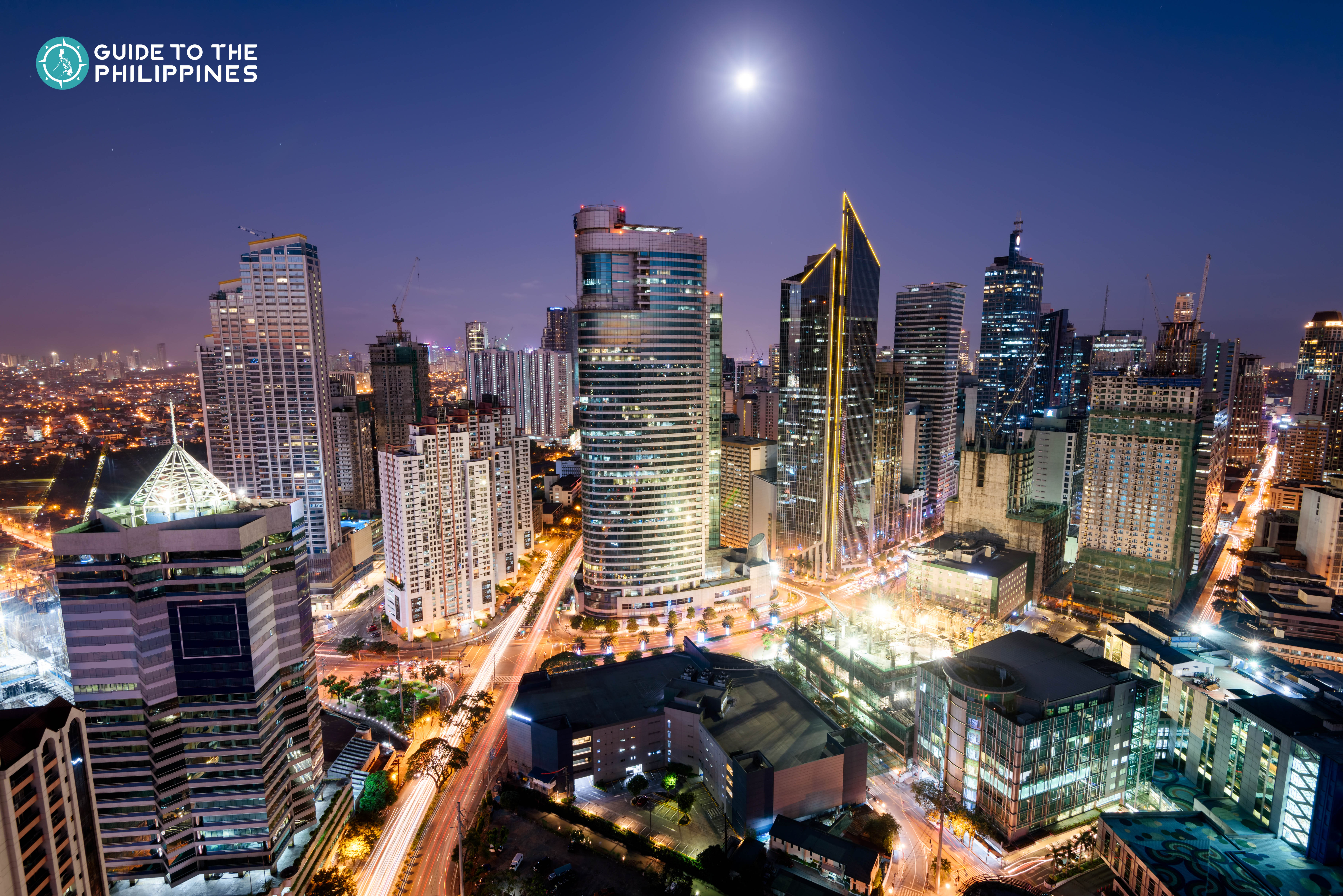 Aerial cityscape of Makati Central Business District at night