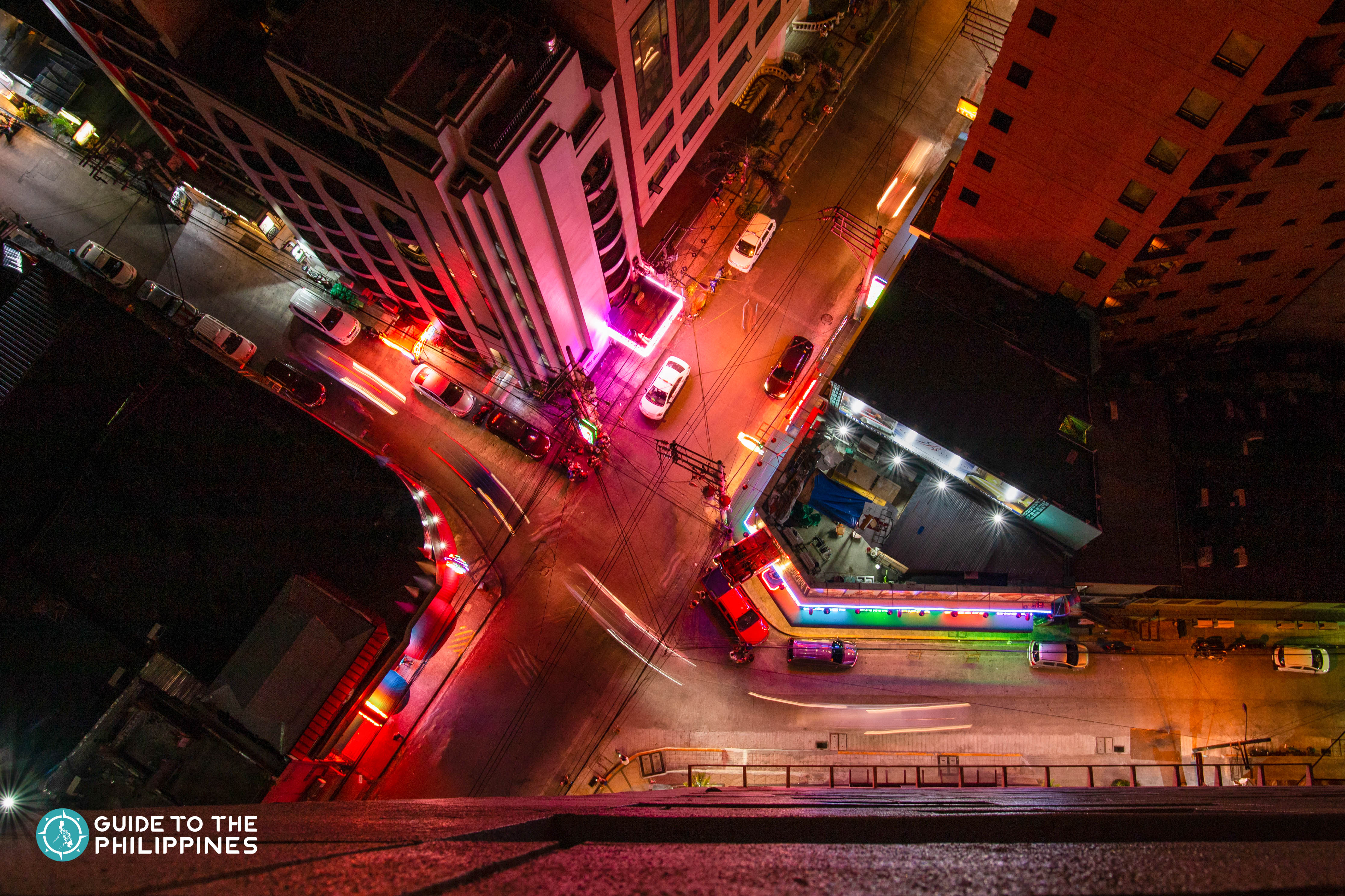 Top view of nightlife lights in Poblacion, Makati