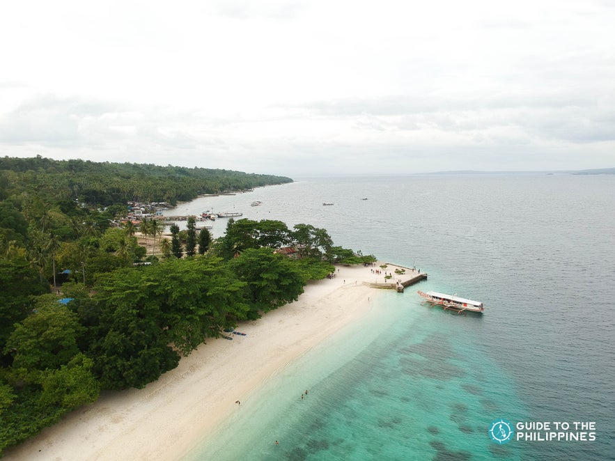 Aerial shot of Isla Reta Beach in Talicud Island Aerial shot of Isla Reta Beach in Talicud Island