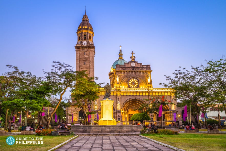A stunning view of Manila Cathedral and Plaza Roma in Intramuros Old Town. A stunning view of Manila Cathedral and Plaza Roma in Intramuros Old Town.