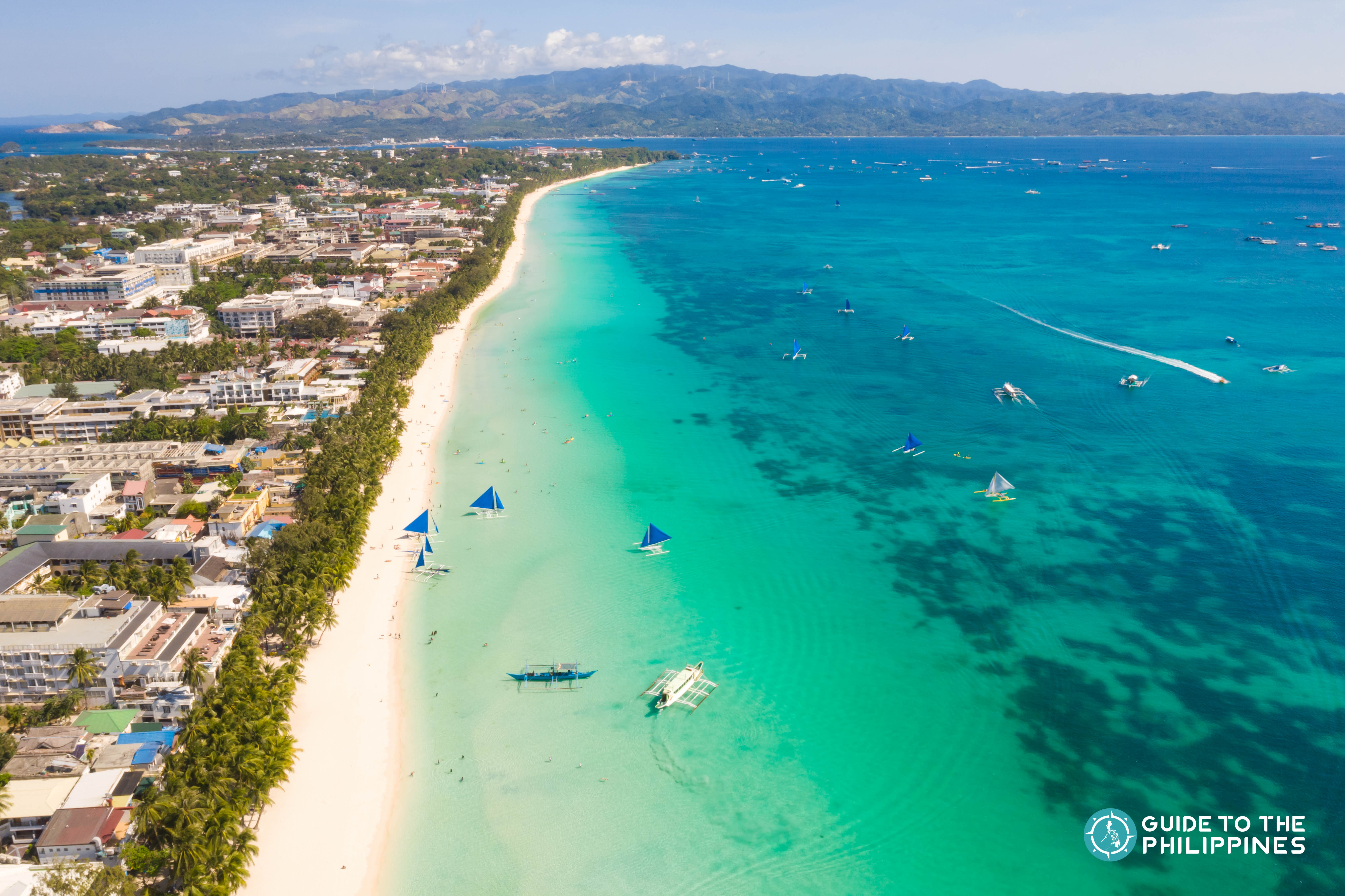 Aerial view of White Beach in Boracay, Aklan