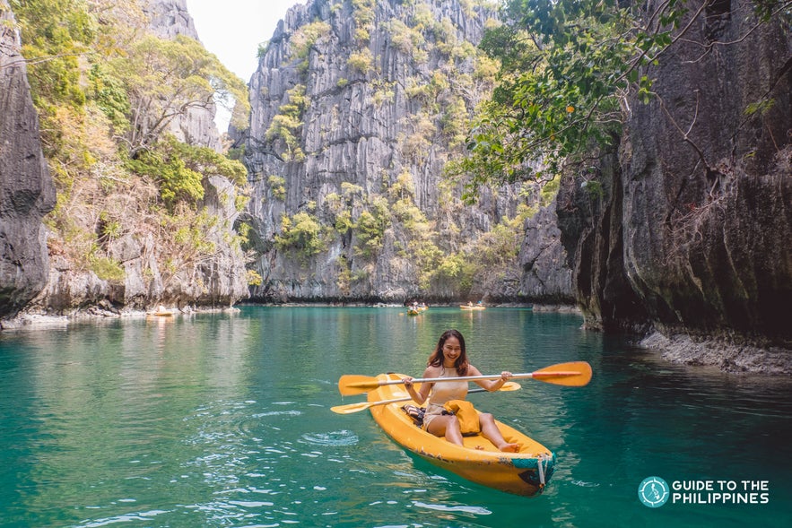 Traveler kayaking in El Nido, Palawan Traveler kayaking in El Nido, Palawan