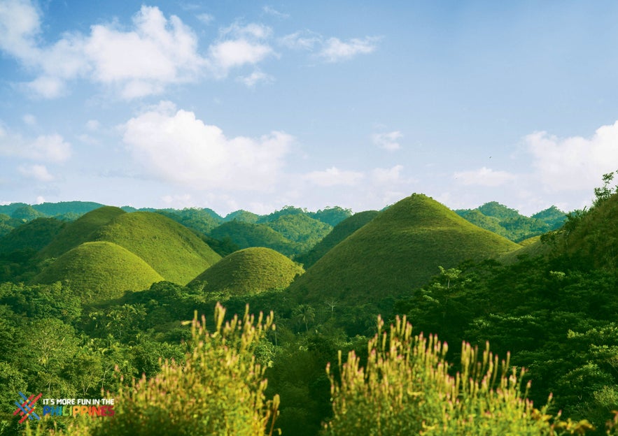View of the Chocolate Hills in Bohol during rainy season View of the Chocolate Hills in Bohol during rainy season