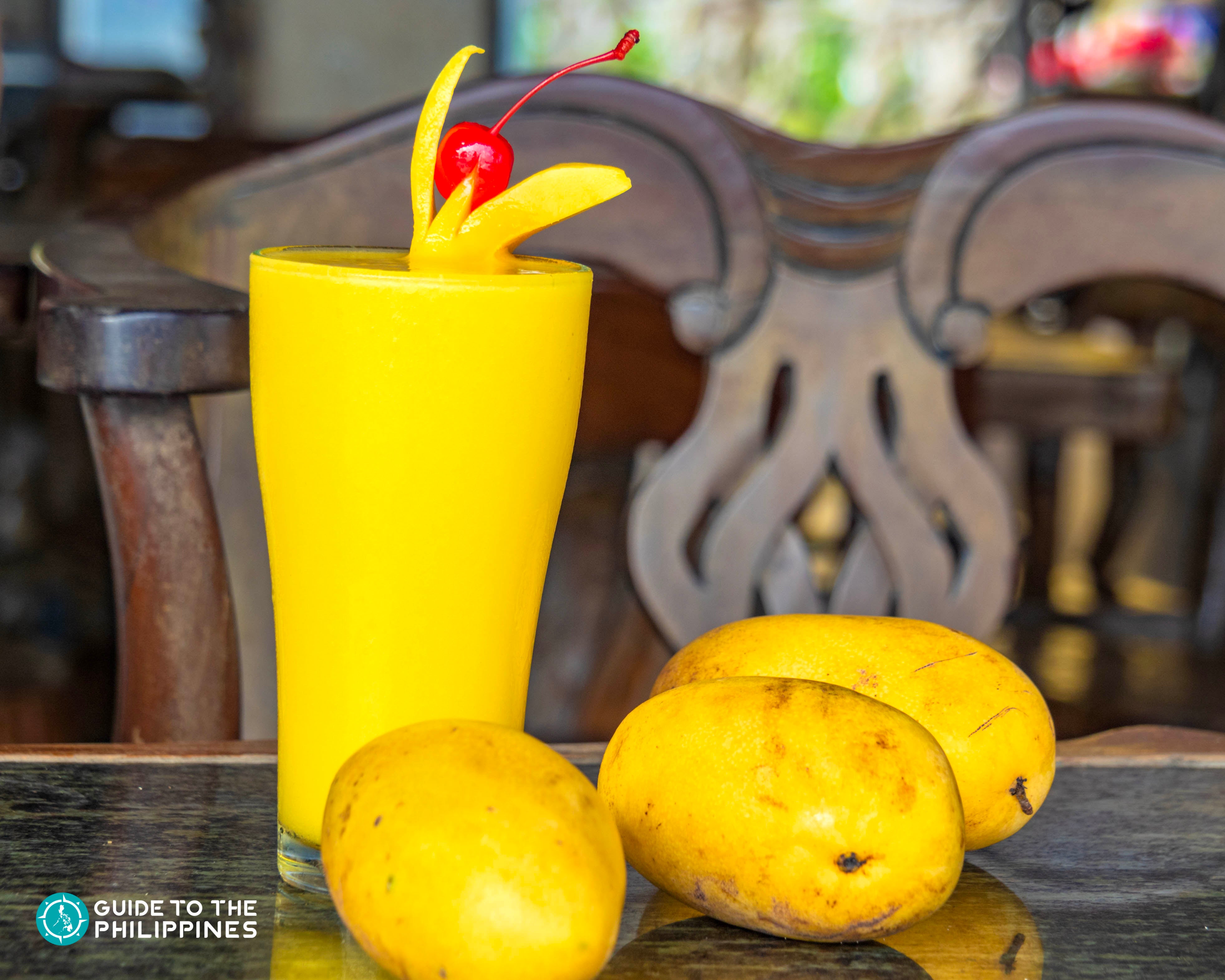 Ripe mango fruit and shake in the Philippines