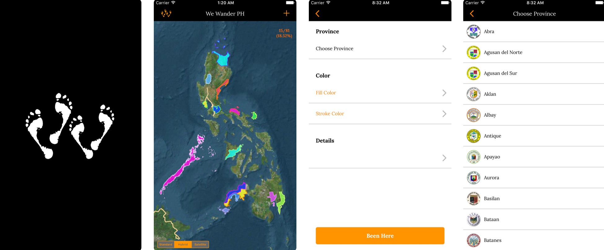 Screenshot of the We Wander PH application on iPhone