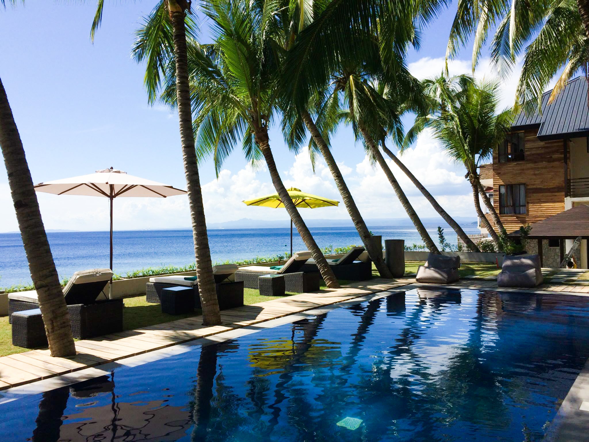 Beach view from the pool area of La Chevrie Resort and Spa