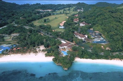 Aerial view of Fairways & Bluewater Resort's wide beach area