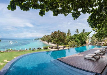 Pool area of Amorita overlooking the beach