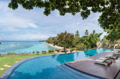 Pool area of Amorita overlooking the beach