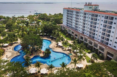 Aerial view of the Jpark Island Resort pool and outdoor area