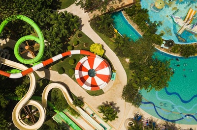 Aerial view of one of the many waterslides in Jpark Island Resort