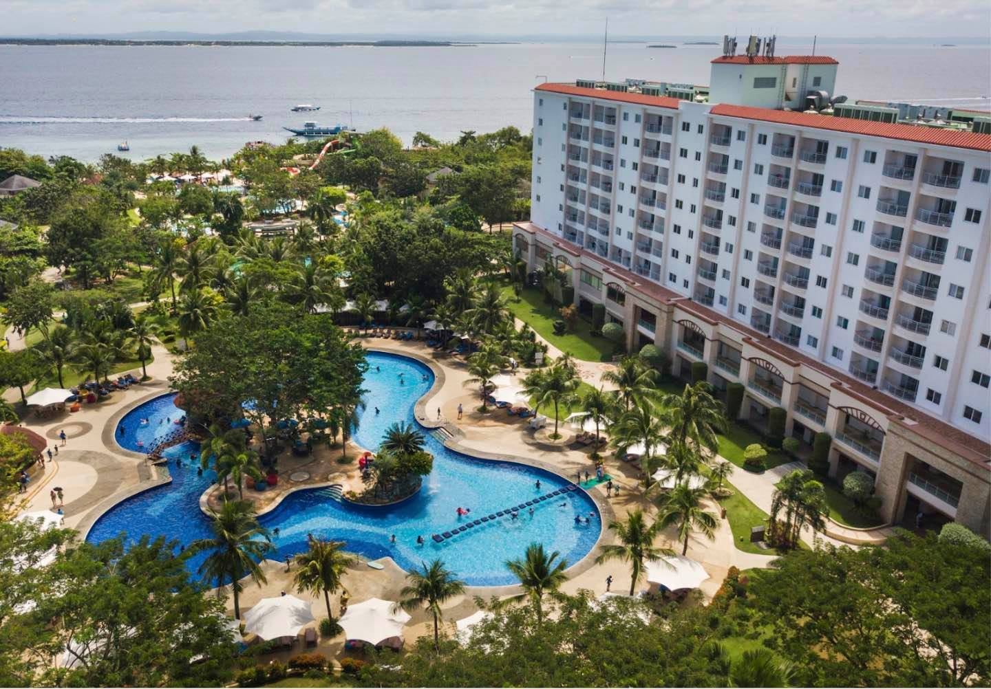 Aerial view of the big swimming pool in Jpark Island Resort in Cebu