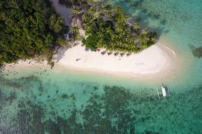 Aerial shot of Inaladelan Island in Port Barton Palawan