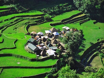 Small village of Bangaan in the middle of a rice terraces in Banaue