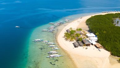 Aerial view of the white sand beach in Starfish Island in Palawan