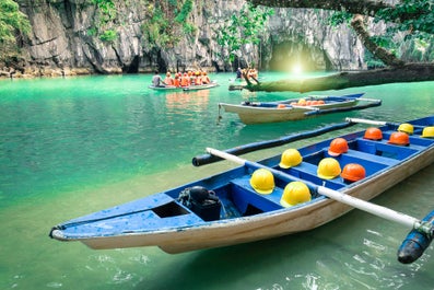 Boats for tourists in Puerto Princesa Underground River