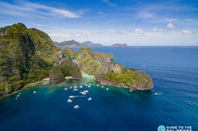Rock formations and deep blue waters at El Nido Palawan