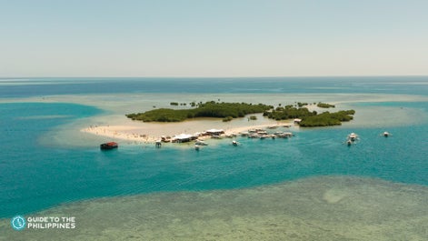 Aerial view of an island in Honda Bay Palawan