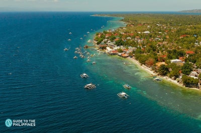 Aerial view of the town of Moalboal in Cebu