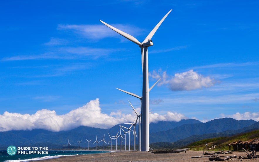 Bangui Windmills lined up on a beach in Ilocos Norte Bangui Windmills lined up on a beach in Ilocos Norte