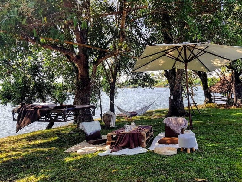 Loung area by the lake in Paradis Island Loung area by the lake in Paradis Island