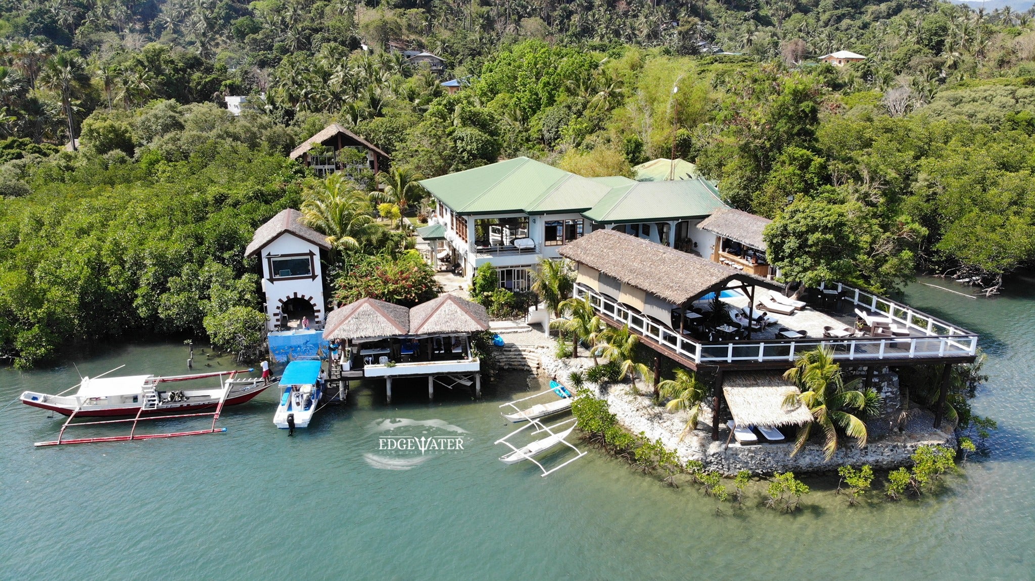 Aerial view of Edgewater Dive & Spa Resort
