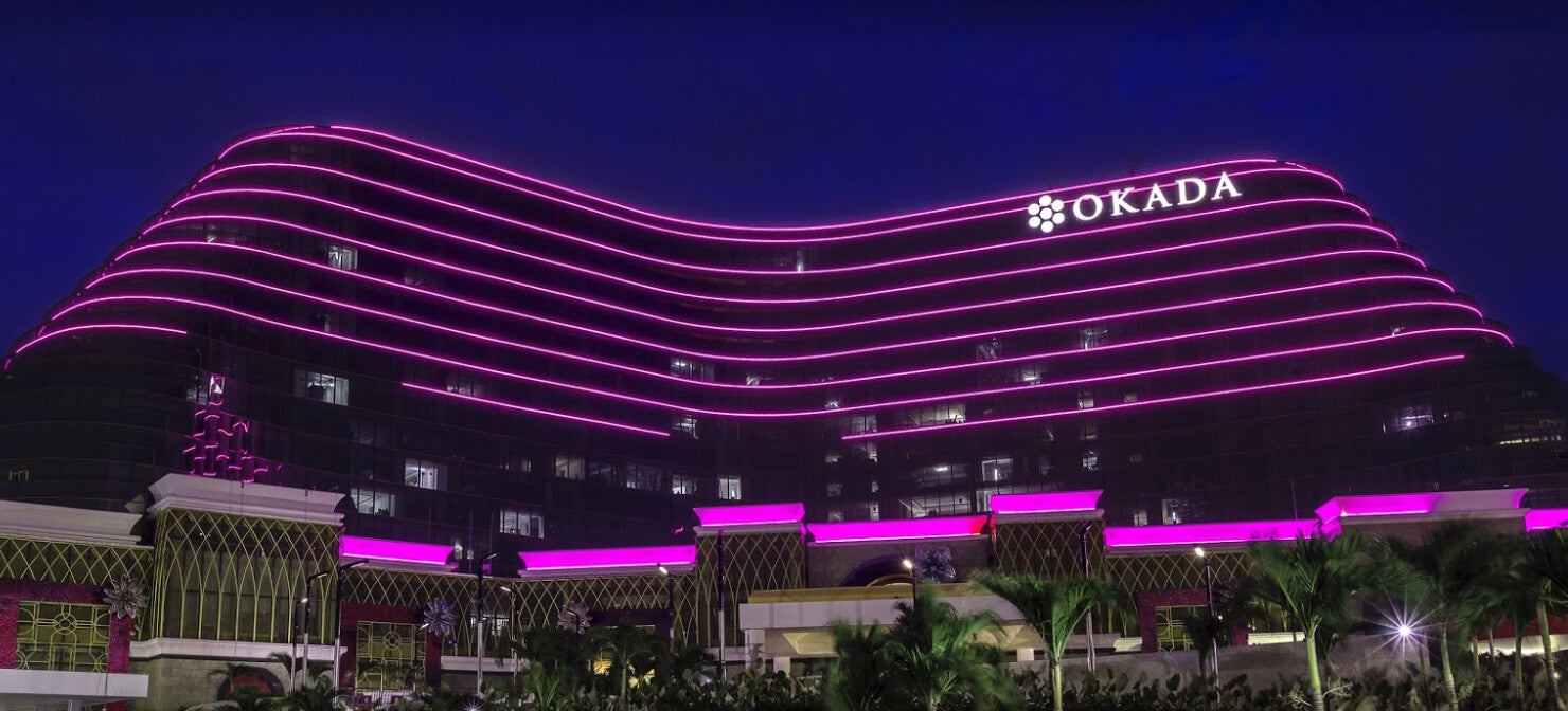 Facade of Okada Hotel at night