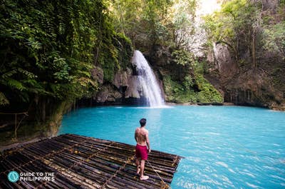A man enjoying the view of Kawasan Falls in Cebu