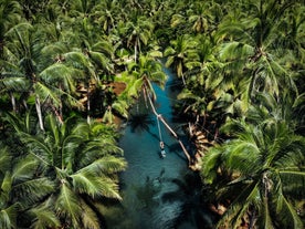 The serene Maasin River, surrounded by lush greenery and calm waters, a peaceful highlight of this Siargao Island tour