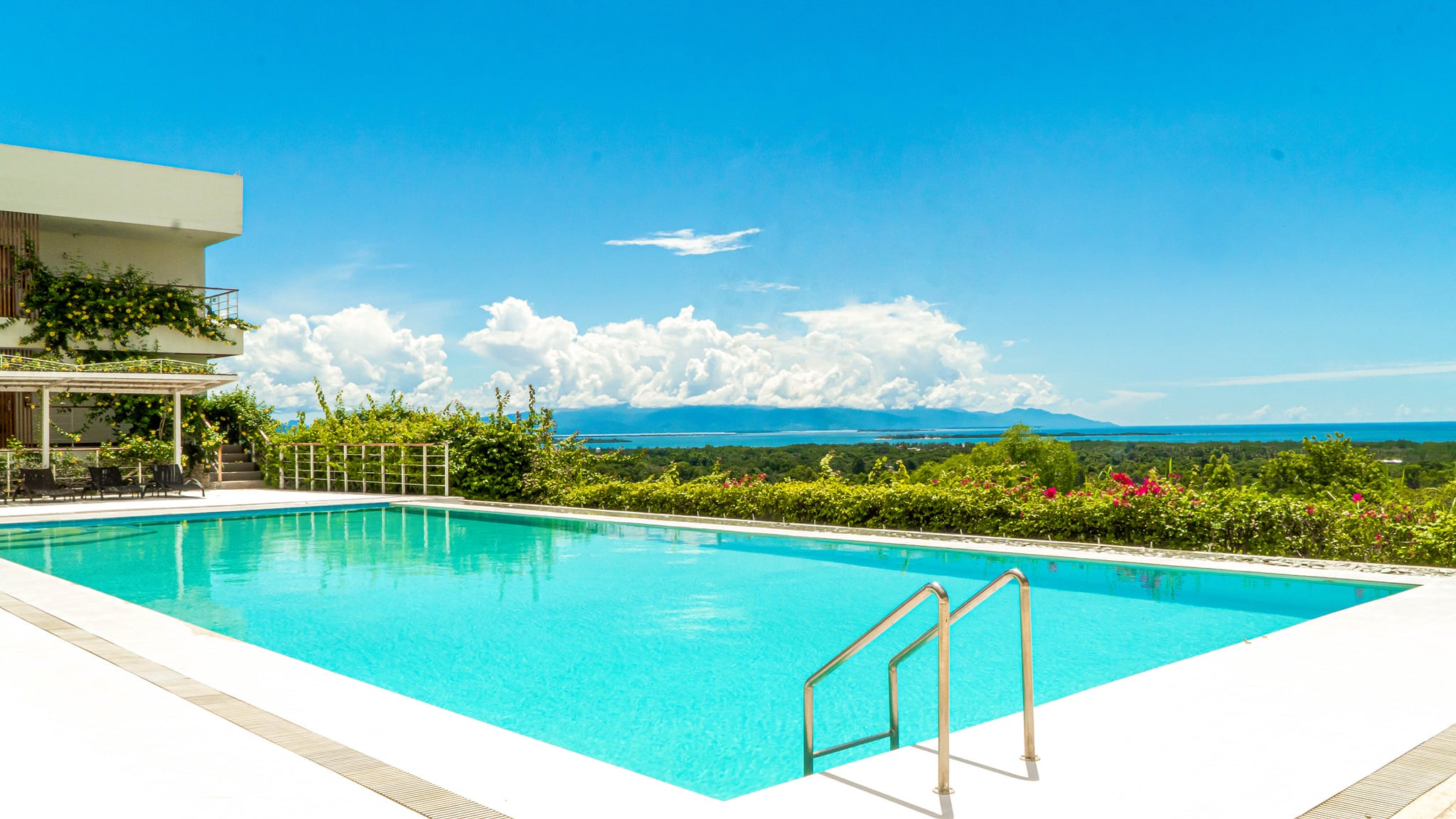 The view from Panja Resort's outdoor pool