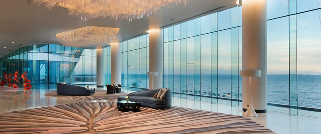 Main Lobby of Conrad Hotel overlooking Manila Bay