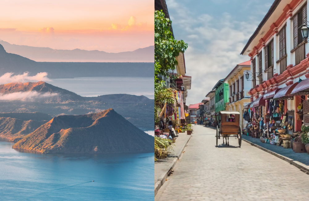 Taal Volcano view in Tagaytay and Calle Crisologo in Vigan, Ilocos Sur