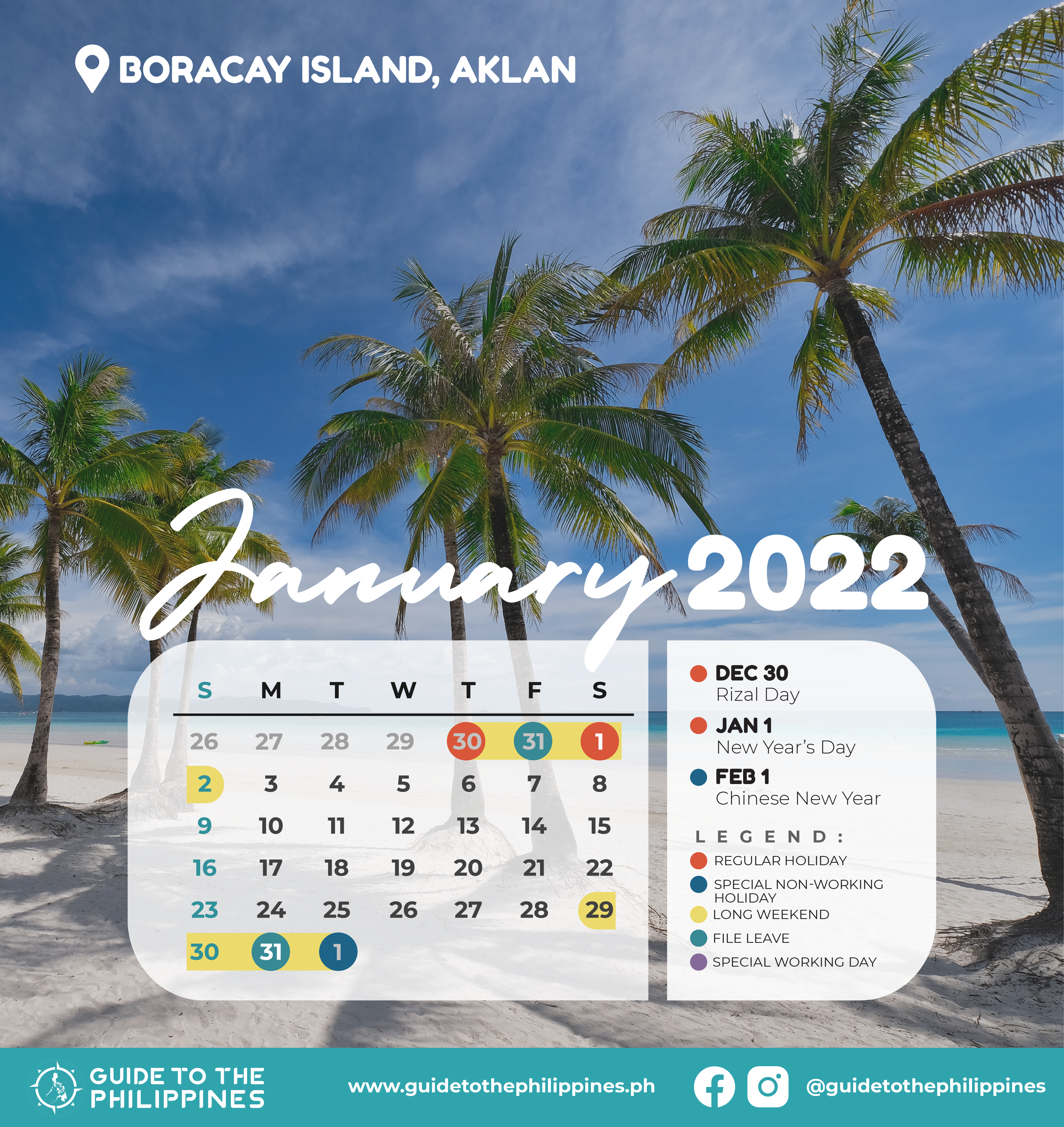 Guide to the Philippines 2022 January Calendar with Holidays
