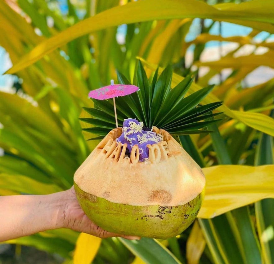 Halo Halo de Iloko Balay halo-halo in a coconut shell Halo Halo de Iloko Balay halo-halo in a coconut shell