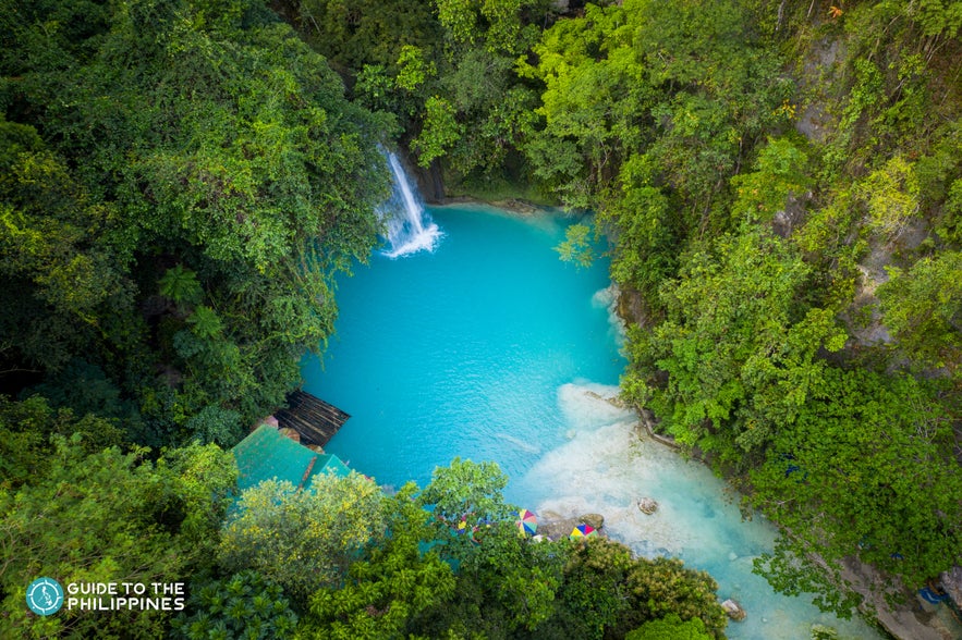 Drone shot of Kawasan Falls Drone shot of Kawasan Falls