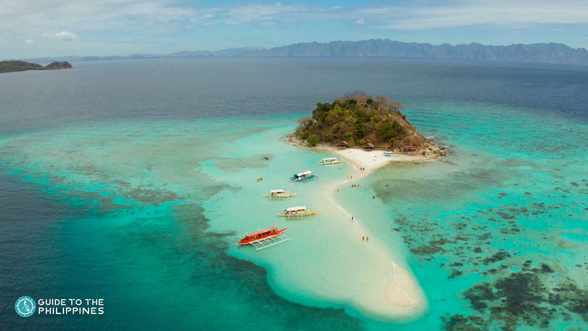 Aerial view of Bulog Dos Island's sandbar in Coron Town