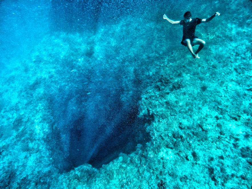 Local swimming above the Blue Hole Local swimming above the Blue Hole