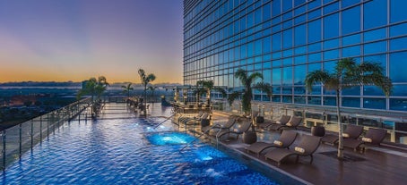 Dive into the outdoor sswimming pool of Richmonde Hotel with picturesque skyline views, the pool area offers a refreshing resort vibe in the heart of the city